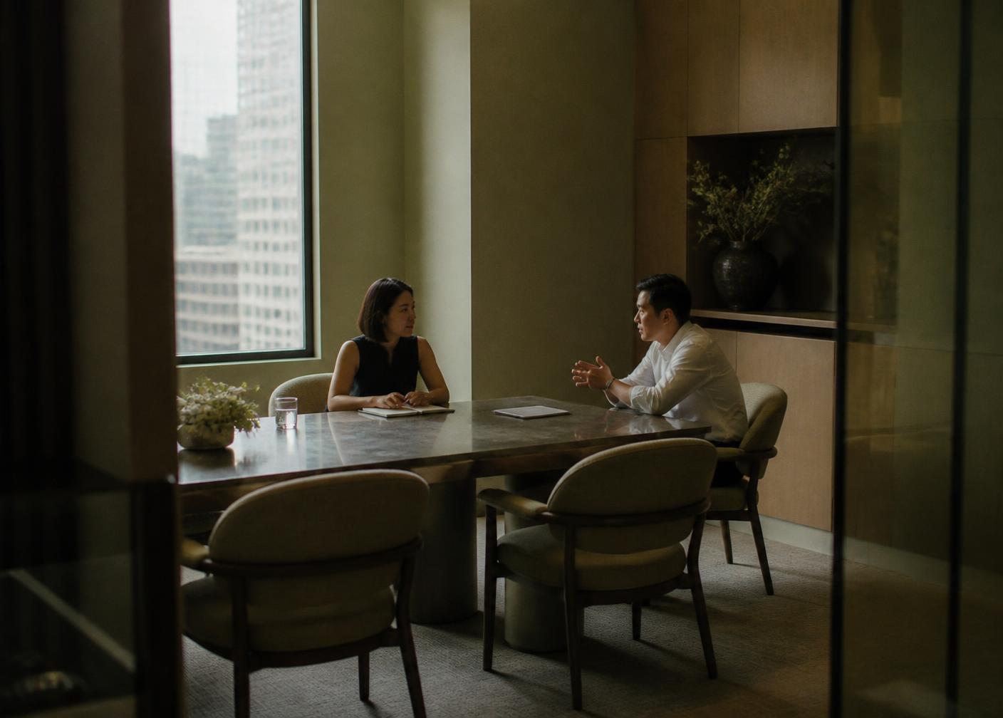 A business discussion in a quiet meeting room in Thailand