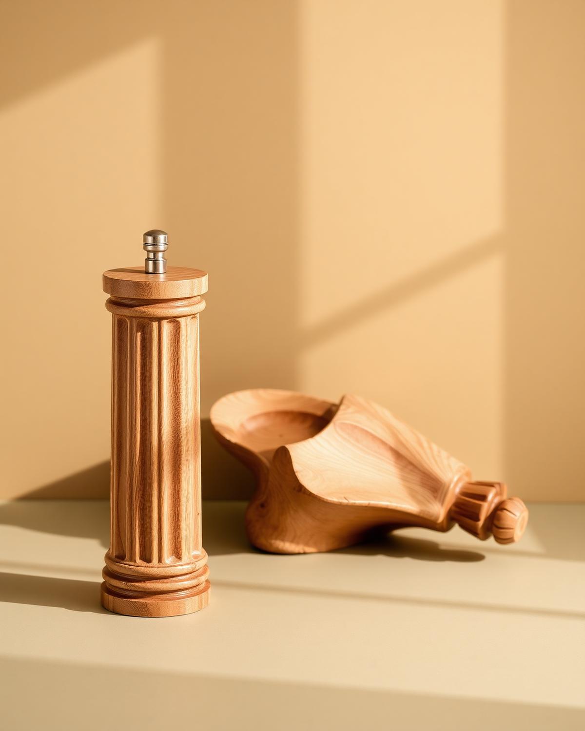 Wooden salt and pepper mills shaped like classical columns